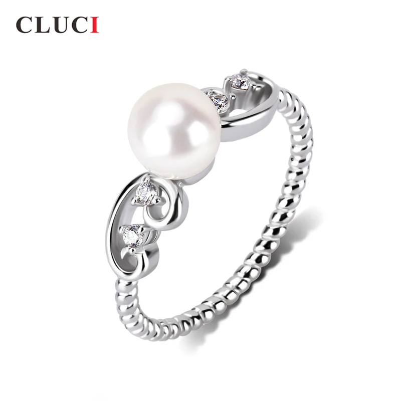 

CLUCI Silver 925 Round Pearl Ring For Women Wedding Engagement Ring Classic 6-7mm Real Akoya Saltwater Pearl Ring Jewelry