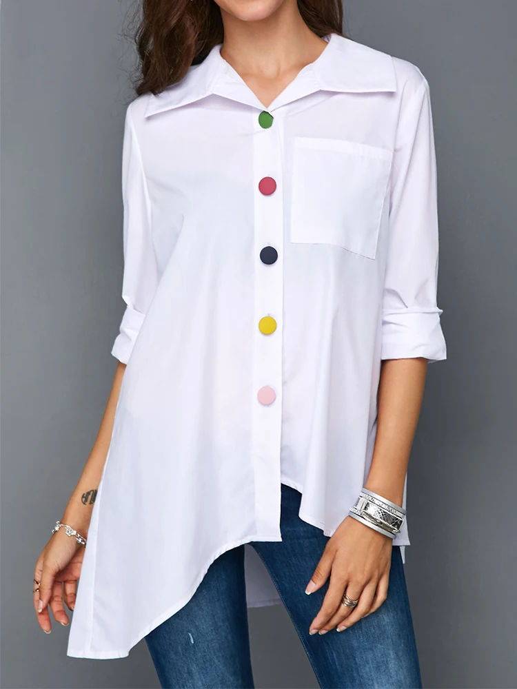 Plus Size Women's White Shirt Top Colorful Botton Anomalistic Women's