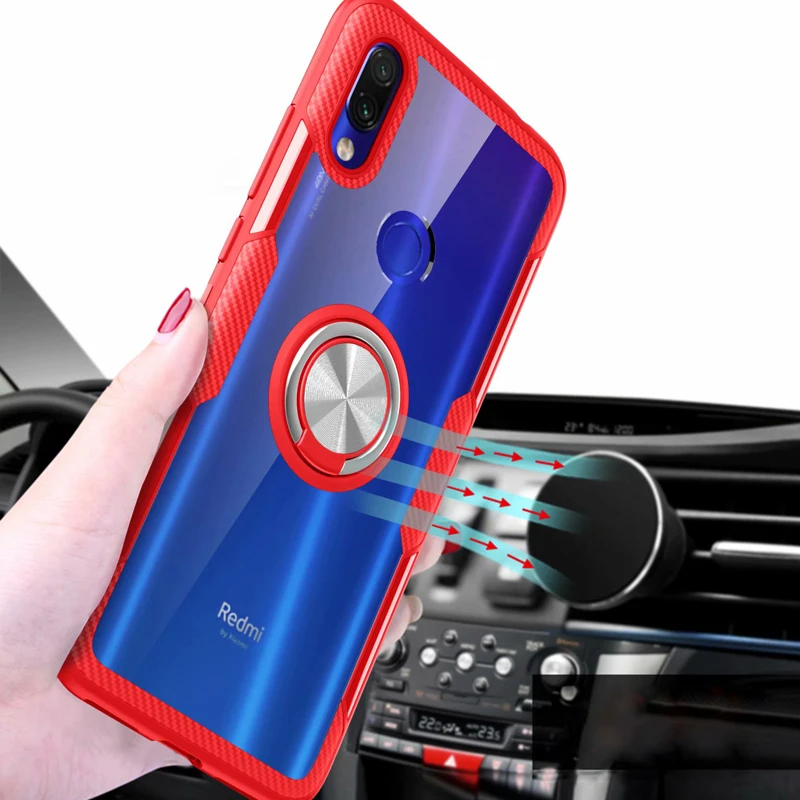 

Xiaomi Redmi 7 Case Cover Transparent PC+Carbon Fiber Full Protection Ring Magnetism sFor Redmi 7 M1901F9T/E Case Coque 6.26inch