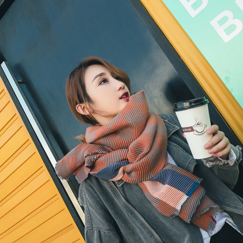 Зимний женский кашемировый шарф, дизайнерская мягкая теплая брендовая шаль, модные клетчатые шарфы, Длинные Пашмины Платки для женщин - Цвет: brown