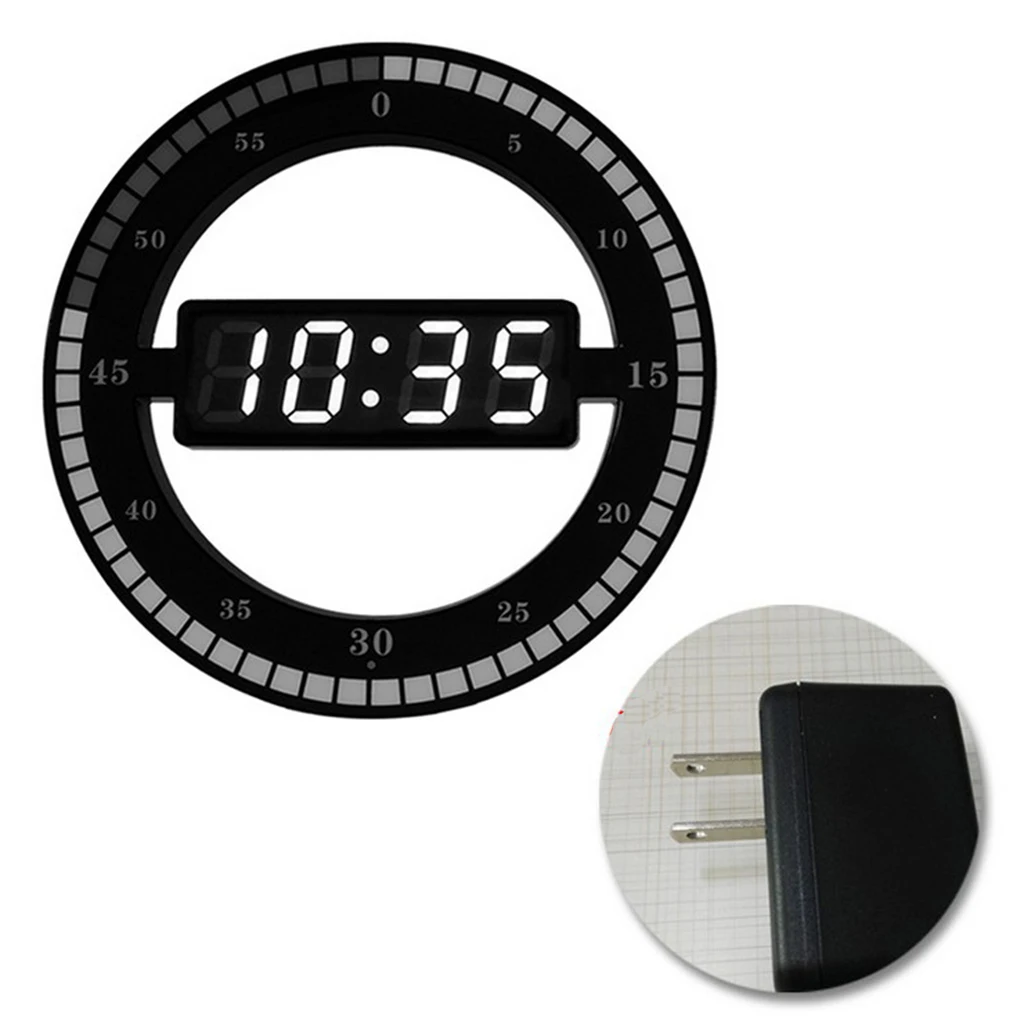 

Creative Mute Hanging Wall Clock Black Circle Automatically Adjust Brightness Digital LED Display Desktop Table Clock