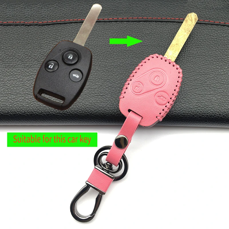

2017 Classic style High quality Genuine Leather key chain ring cover case holder For Honda Accord Civic ,3 buttons key case