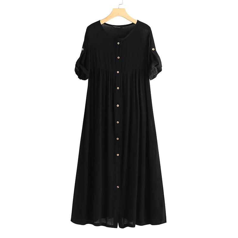 Летнее платье, женская рубашка с коротким рукавом и пуговицами, винтажный Повседневный Сарафан, плиссированное Макси длинное платье размера плюс 5XL