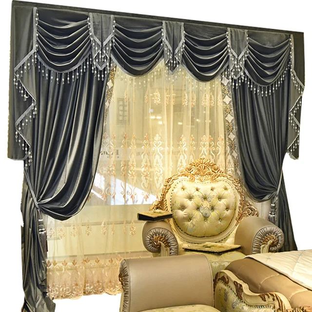 Custom Curtains High Cl European Luxury Simple Pure Grey Color Custom Curtains High Cl European Luxury Simple Pure Grey Color French Velvet Embroidered Lace Curtain Valance