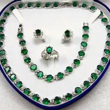Модная зеленая циркон ожерелье браслет серьги кольцо комплект ювелирных изделий fine КВАРЦ покрытием Свадебные широкий часы крылья королева