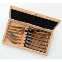 Супер качество нержавеющей стали ножи для стейка и вилки с ручкой Layerwood 3 комплекта столовые приборы упакованы с деревянной коробкой PK Laguiole