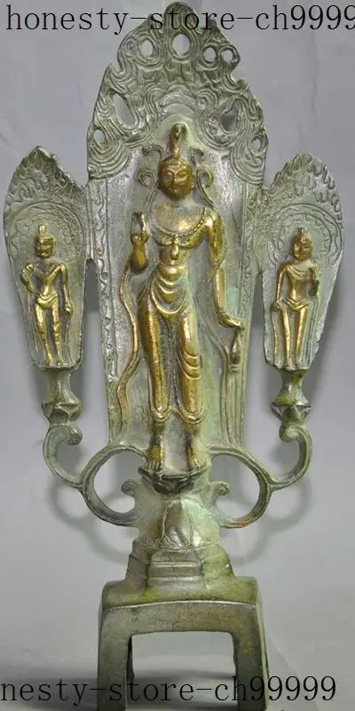 

christmas Thailand buddhism bronze gilt Kwan-Yin Bodhisattva goddess 3 god buddha statue halloween