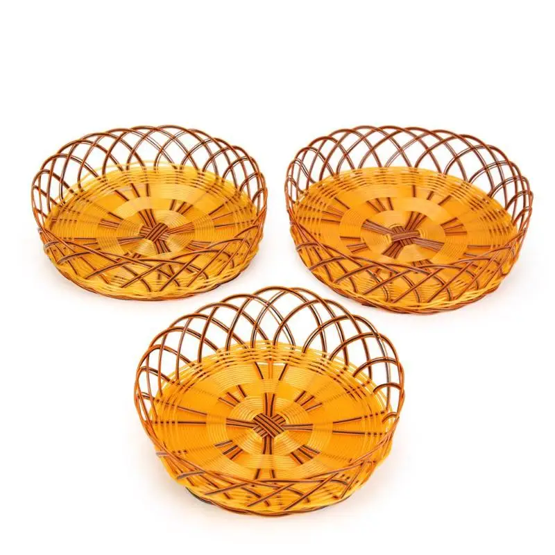 

Simulation Rattan Woven Basket Round Fruit Hollow Storage Box Snack Holder Light Weight Fruit Weaving Storage Box Handcrafted
