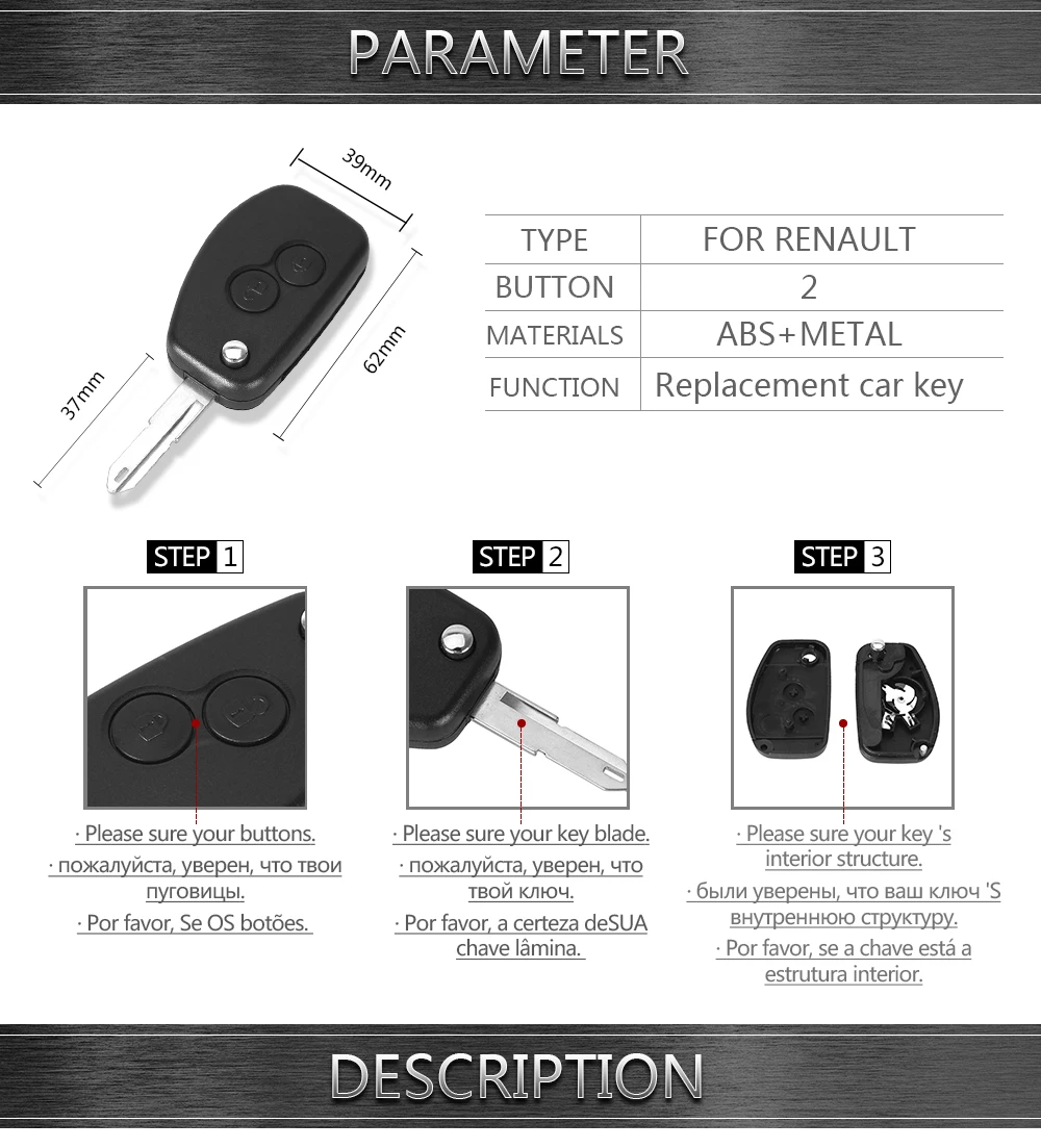 KEYYOU модифицированный 2 кнопки дистанционного ключа оболочки для Renault Megane модус Espace Лагуна Duster Logan DACIA Sandero Fluence Clio