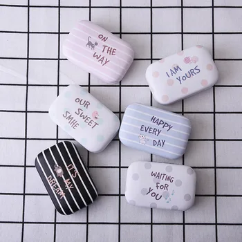 

Best selling striped dot contact lens case Student cute cartoon silk screen eye mate box Care box