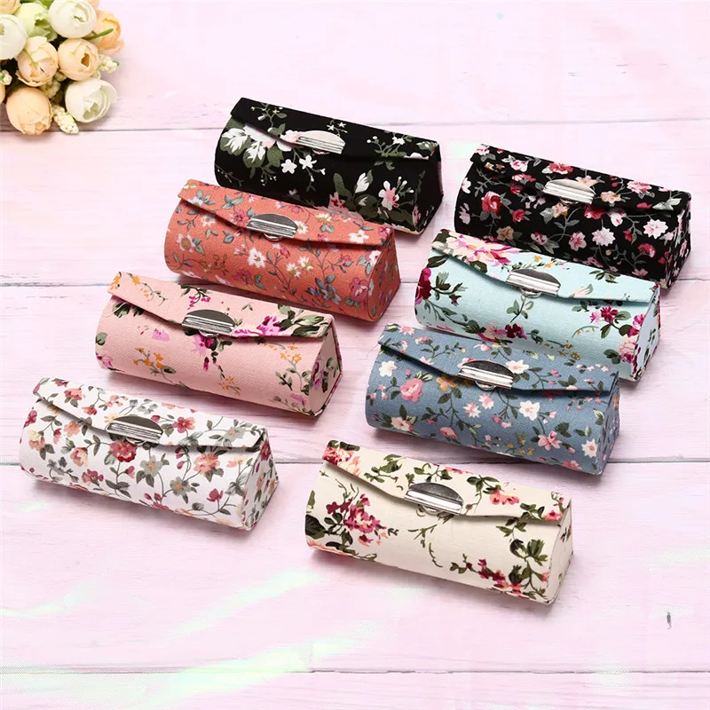  2018 Flower Printing Lipstick Box Single Lipstick Storage Case Cosmetic Bags With Mirror Women Make
