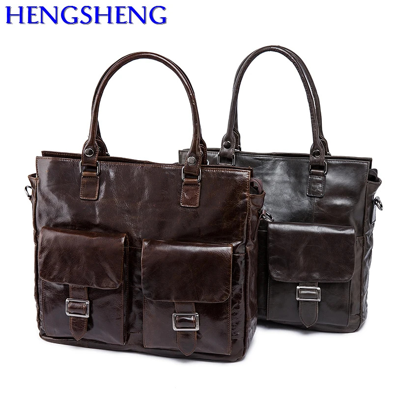 

HENGSHENG Popular genuine leather men shoulder bag for fashion business men shoulder bag and men handbags by cow leather men bag