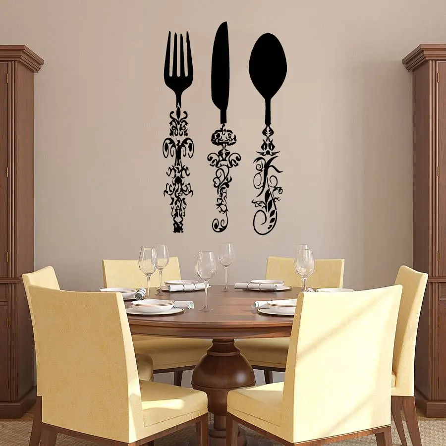 Kitchen Wall Sticker Kitchen Stuff Fork Spoon Knife Room Decoration Vinyl Art Removable Poster Mural Decals Decor LY1588