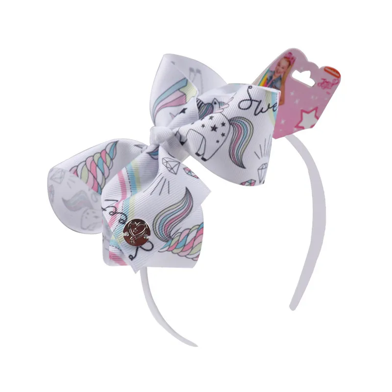

6" Fashion Hair Accessories Cartoon Headband Boutique Rainbow Printed Handmade Ribbon Hairbands Children JOJO Hair Bows for Girl