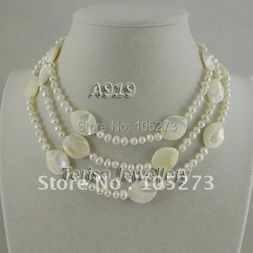 

New Free Shipping A919# Grade AA 5-6MM White Pearls Shell Long Necklace Natural Shell Fresh Water Pearls Necklace