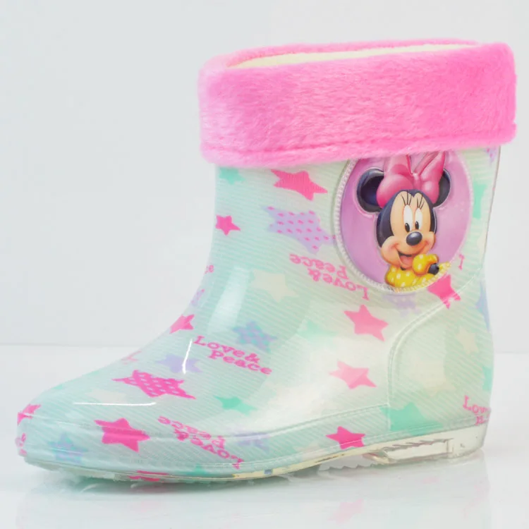 Disney Princess Mickey Minnie children's rain boots rubber shoes cartoon men and women girls rain boots plus cotton detachable - Цвет: C