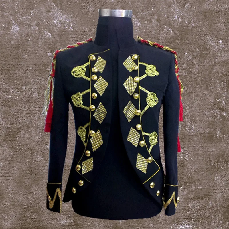 Style Or Glands Angleterre Cristaux Hommes Chanteur Manteaux white Veste Mâle Discothèque Performance Danse Scintillant Cour Costume Vêtements Bar Black red De ZPkXiu