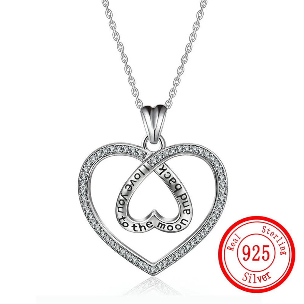

Sterling Silver S925 Letter Necklaces Pendant Colgante Charm Women Heart Shape Standard Silver Zircon Pendants Necklace Jewelry