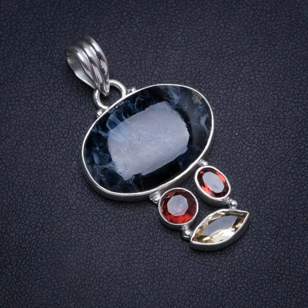 

Natural Pietersite Garnet and Citrine Handmade Unique 925 Sterling Silver Pendant 1.75" X0077