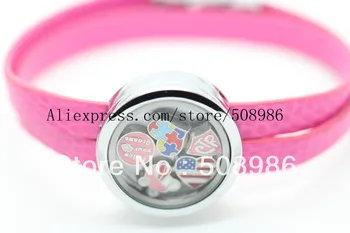 

10pcs rose red leather chain round fashion glass locket bracelet