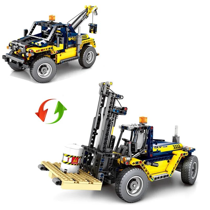 

602PCS 2 In 1 Technic Construction Vehicle Engineering Forklift Building Blocks For Kids Toys Compatible Legoings Model Bricks