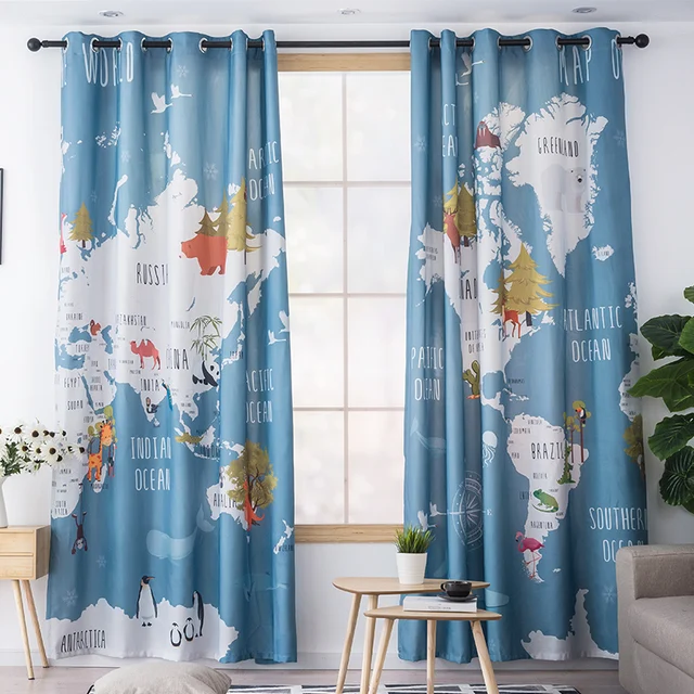 Colorful Animal World Map Printed Kids Curtains For Living Room Boys Colorful Animal World Map Printed Kids Curtains For Living Room Boys S Bedroom Study Balcony Shade Children Curtain