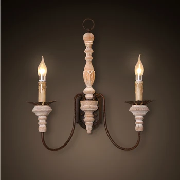 

American double wall lamp candle French restaurant aisle stairs bedlamp log wood iron wall lamp LO81715