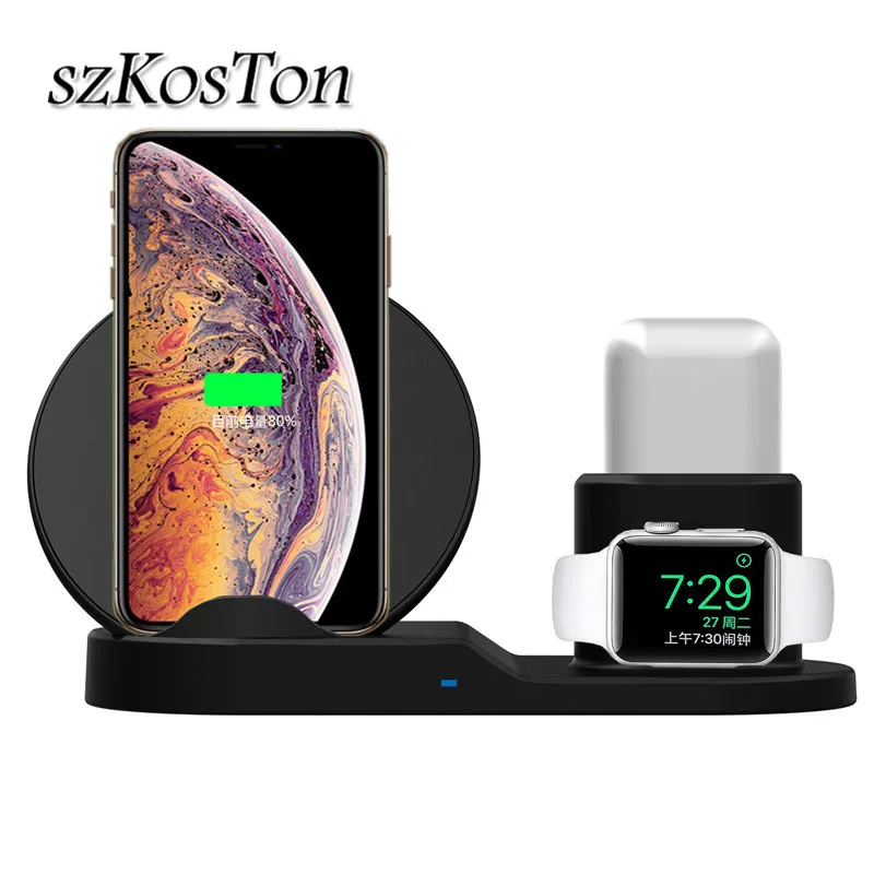 Зарядная док-станция 3 в 1 держатель для Apple Watch Nike + 4 2 Samsung Qi быстрая Беспроводная