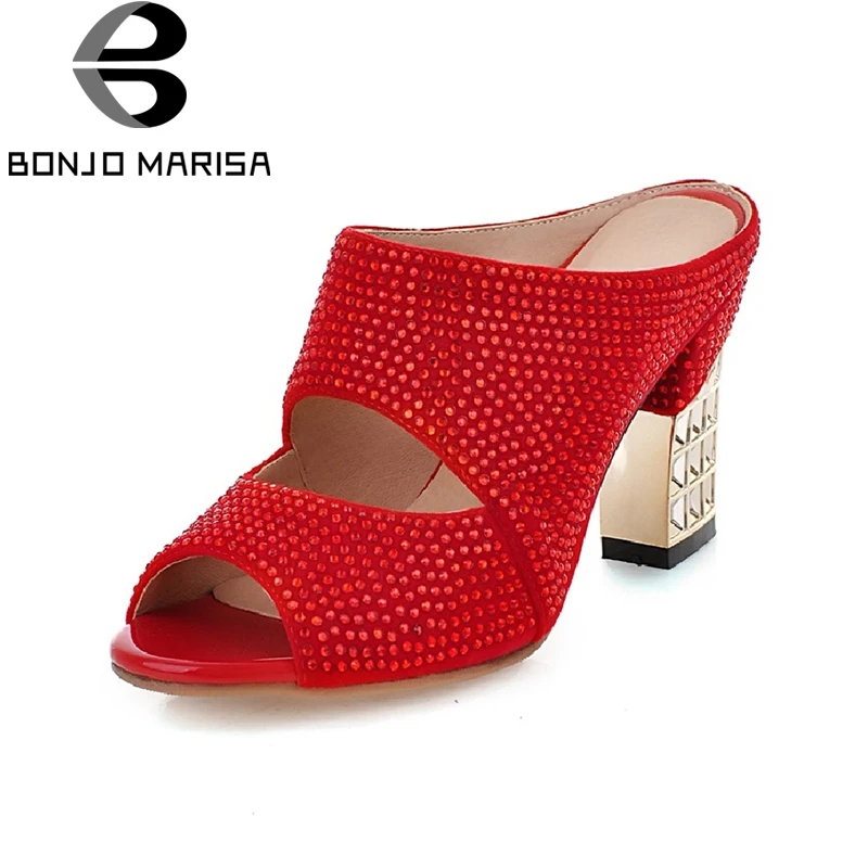 

New Arrivals Chunky High Heels Women Summer Shoes Fashion Gladiator Rhinestone Mules Sweet Open Toe Less Platform Sandals