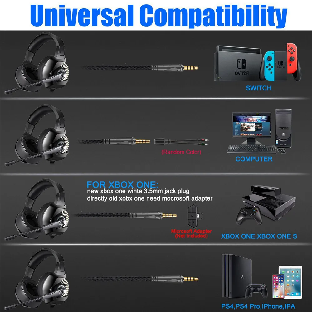 ONIKUMA K6 Gaming Headset casque Stereo Game Headphones Earphone with Microphone RGB LED light for Computer PC PS4 Gamer (9)