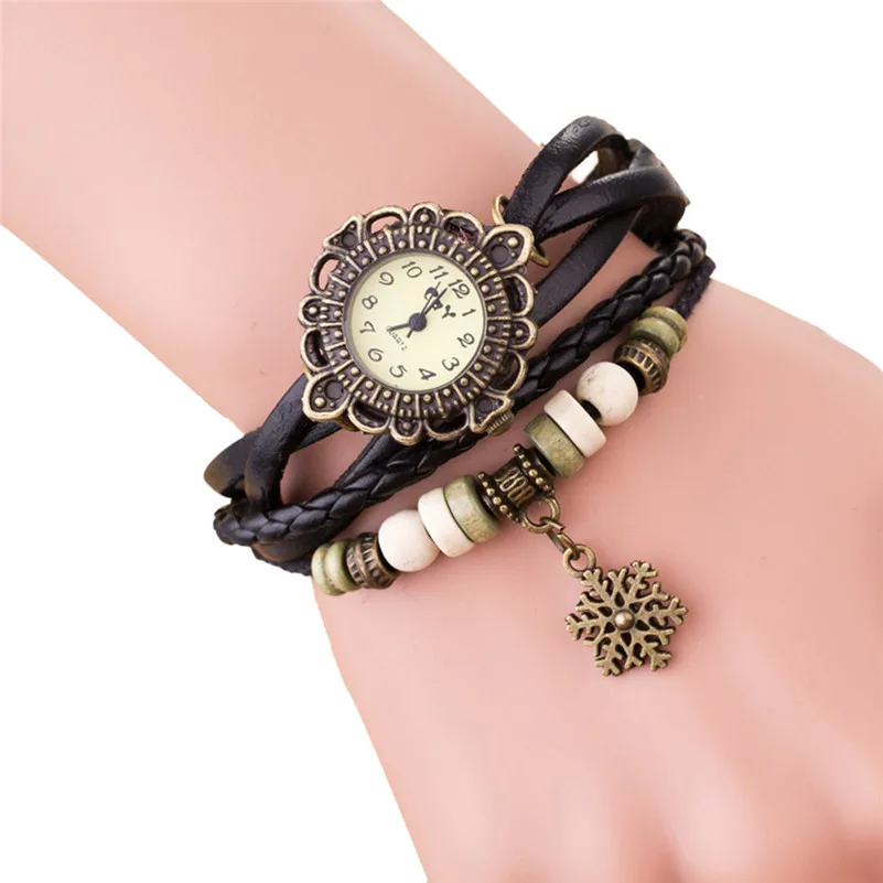 Women's watches brand fashion ladies watch Weave leather band Snowflake Around Quartz Lady Wrist Watches clock Bracelet M18 (3)