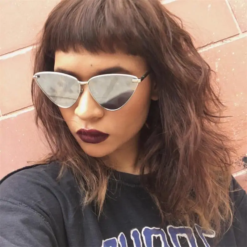 2019 Cat Eye Mirror Sunglasses Women Retro Triangle Metal Frame Pink
