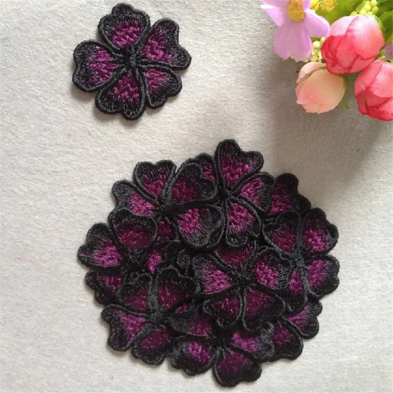 

100pcs Black Purple Flower Floral Lace Fabric Sewing Trim Wedding Dress Applique 5m BD0042