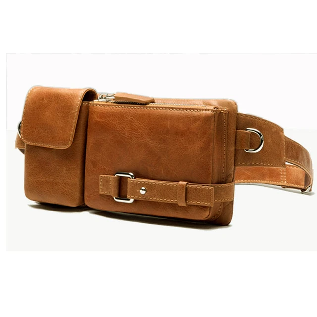 Handcrafted Cowhide Leather Waist Fanny Pack Shoulder Bag Thin Money Belt