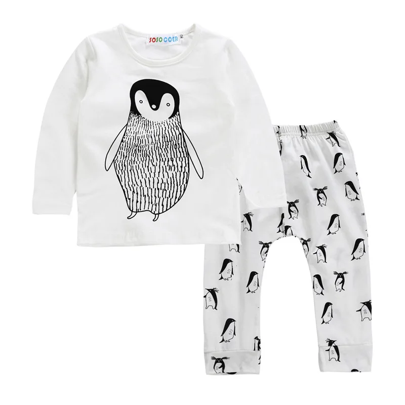 

Boy Clothing Sets Girls Clothes Little Toddler Children Fall Outfits Boutique Kids Spring Fall Autumn Penguin T-shirt + Pants