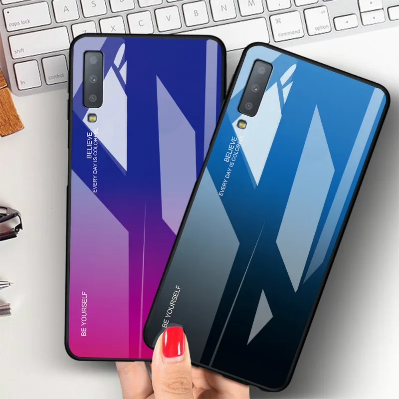 

Gradient Tempered Glass Phone Case For Samsung Galaxy M40 A50 A40 A30 M20 M30 A60 A20 A10 M10 Soft Frame Hard Glass Back Cover