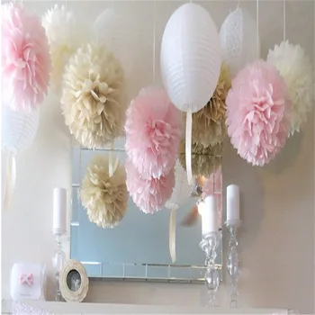 

cute babyshower decoration 5pcs 10 15 20 25 30 cm Tissue Paper Flowers paper pom poms balls lanterns Party Decor Craft Wedding