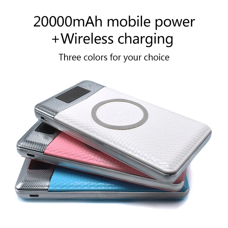 New Wireless Power Bank Dual USB 20000mAh Wireless Charger Powerbank External Portable with LED Light External Battery Pack