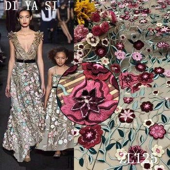 

2018 Newest Luxury design French lace fabric African 3D Flower sequins embroidery tulle lace fabric for woman dress ZL125