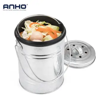 

Stainless Steel Compost Bin Trash Can Deodorant Mini Bucket with Lid Counter Top Waste Bin Kitchen Garbage Storage Bucket