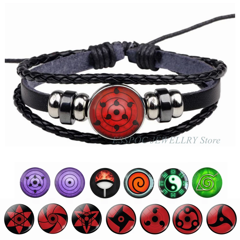 Us 094 53 Offsharingan Eye Bracelet Anime Naruto Braided Leather Bracelet Naruto Sasuke Uchiha Clan Rinnegan Taichi Kakashi Cosplay Jewelry In