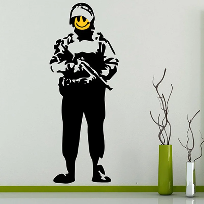 Banksy Wallpaper Cool Soldier Protector Happy Smiley War Arm Sticker Wall Art Decal Mural Living Room Home Decoration 50 110cm Home Decor Banksy Wallpaperwall Art Decals Aliexpress