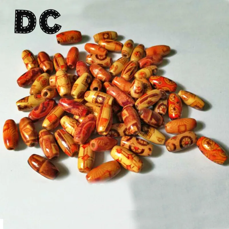 100pcs Wood Beads Tube Oval Orange Color.