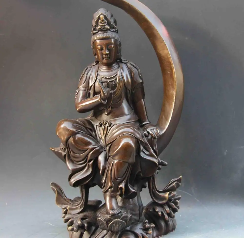 

Buddhism Bronze Copper Crescent moon lotus flower GuanYin Kwan-yin Boddhisattva
