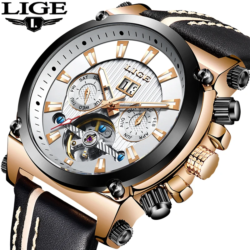 

LIGE Mens Watches Top Brand Mechanical Sport Watch Men Stainless Steel Waterproof Quartz Watch Golden Clock relogio masculino