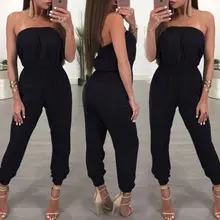 Женский бандажный комбинезон для вечеринки, женский комбинезон, длинный комбинезон, Женский однотонный комбинезон с открытыми плечами, размер 6-16