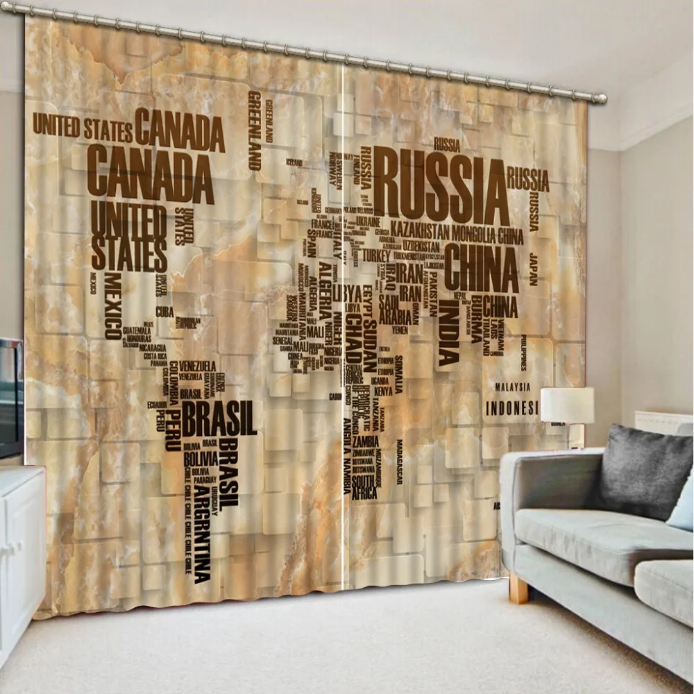 

3D curtains-for-living-room Creative map window curtain home decoration modern living room