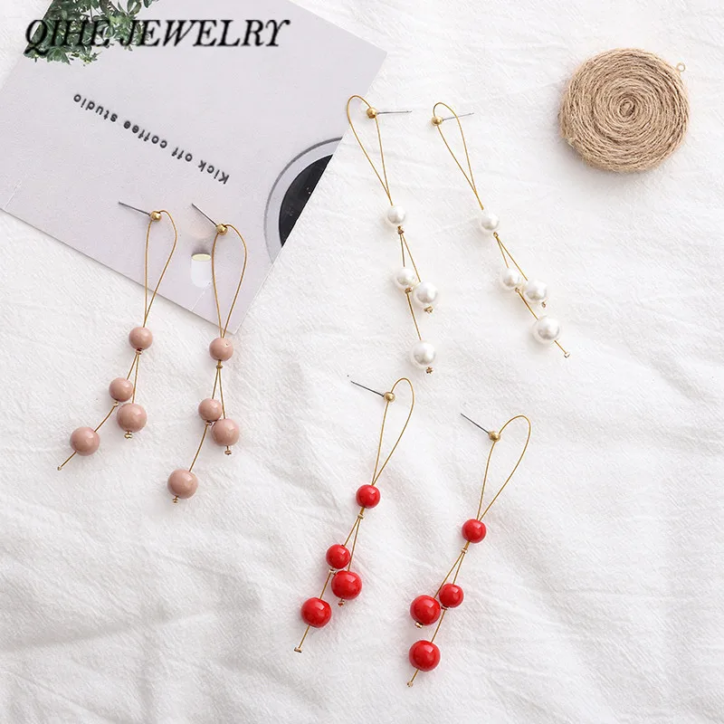 

QIHE JEWELRY Pearl Earrings Long Dange Threader Earring Hanging Pearl Earrings Dainty Jewelry for Women Bridesmaid Gift