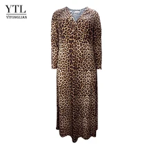 Women Winter Long Sleeve Leopard Print Plus Size Dress Vintage Sexy V Neck Ruched Long Tunic Dress Casual Party Dresses H158 Women Winter Long Sleeve Leopard Print Plus Size Dress Vintage Sexy V Neck Ruched Long Tunic Dress Casual Party Dresses H158
