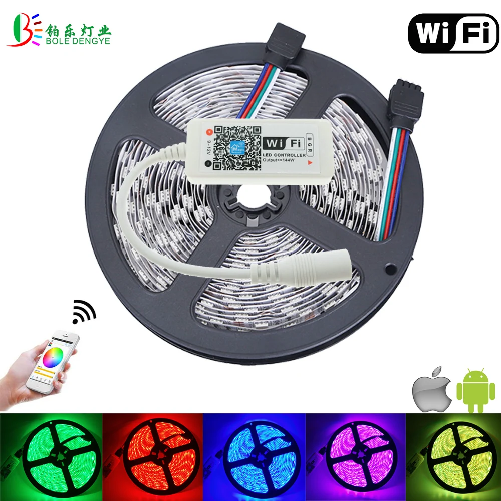 5050 RGB Светодиодная лента 5 м wifi светодиодный гибкий скотч Fita не водонепроницаемый 10 м 20 м 15 м комплект RGB Беспроводное управление смартфон управление Лер